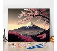 TISHIRON Paint by Number for Adults Japanes Famous Cherry Blossom Flower Hill and Amazing Tree Adults' Paint-by-Number Kits Landscaping Paint by Numbers Craft Kits, 16x20 Inch