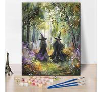 TISHIRON Paint by Number for Adults Two Witch in A Forest Paint Number Kits DIY Acrylic Painting for Adults Witch Paint by Numbers Adults' Paint-by-Numbers Kits Art Crafts, 16x20 Inch(Frameless)