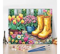 TISHIRON Paint by Number for Adults, Yellow Rain Boots in the Garden Paint by Numbers, Rain Boots Painting by Numbers Kits, Artwork DIY Oil for Adults Painting Craft Kits for Adult, 40x50cm