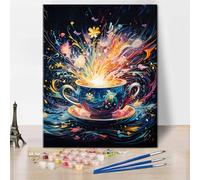 TISHIRON Paint by Number Kits for Adults - Coffee & Colorful Splashes Crafts Art, Color by Number for Adults with Modern Abstract Wall Decor, 16"x20" DIY Adult Painting Kits for Home Office