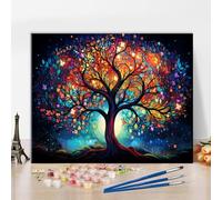 TISHIRON Paint by Number Tree of Life Kit for Adults, Realistic Acrylic Painting on Canvas, 16x20 Inches, Non-Toxic, Waterproof Canvas, Includes 3 Brushes, Paints, Number Drawing, Renderings, 2 Hooks
