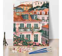 TISHIRON Paint by Number Vintage Paint by Numbers Nation Landscape Paint by Numbers for Beginner Colorful Houses in Lisbon, Portugal Adult Paint by Number Kits On Canvas Arts Craft, 16x20inch