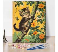 TISHIRON Paint by Numbers A Kitten with Butterfly, Abstract Paint by Number for Adults, Adult Paint by Number Kits on Canvas Drawing Paintwork with Paintbrushes, Paint by Numbers Art Crafts(16"x20")