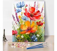 TISHIRON Paint by Numbers Adult Flowers, Summer Flowers, DIY Hand Painted Oil Painting Kit for Beginners and Adults, Oil Painting, Wildflowers and Leaves, Flower Edge, 40 x 50 cm