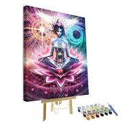 TISHIRON Paint by Numbers DIY Indian Buddha Meditation 7 Chakra Yoga Paint By Numbers Kits (with frame) for Adults Kids Gift Drawing Paintwork Home Decor with Paintbrushes Tools 16x20inch
