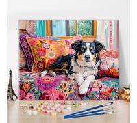 TISHIRON Paint by Numbers for Adults 40x50cm, DIY Acrylic Painting Kit on Artist-Grade Linen Canvas, Relaxing Mindfulness Craft for Home Wall Decor - Dog Laying on a Couch (Without Frame)