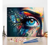 TISHIRON Paint by Numbers for Adults Acrylic Eye Paint by Number Kits Colorful Butterflies Paint by Numbers for Adults Beginner Abstract Artwork Wall Decor Oil Painting, 16"x 20" Without Frame