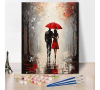 TISHIRON Paint by Numbers for Adults, Adult Paint by Number Kits - Romantic Couple Walking in Rain Under Umbrella, Serene Rainy Street Scene Painting Kit for Beginners, 16x20 Inch