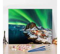 TISHIRON Paint by Numbers for Adults Aurora Borealis Northern Lights Art Kit DIY Scandinavian Landscape Canvas for Home Decor Relaxation Stress Relief 16x20 Inch