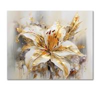 TISHIRON Paint by Numbers for Adults Beginner Gold Flower Adults' Paint by Number Kits Lily Floral DIY Oil Painting by Numbers with Brushes Blooming Art Crafts 16"x20"(Frameless)