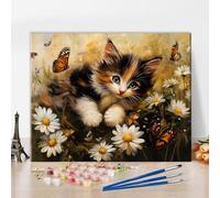 TISHIRON Paint by Numbers for Adults Beginner, Simple Painting Paint by Numbers, Cat Paint by Number, Calico Kitten Adult Paint-by-Number Kits Cat DIY Color by Numbers for Adults, 40X50cm