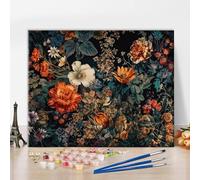 TISHIRON Paint by Numbers for Adults Beginner - Vintage Floral Colorful Flowers Oil Painting on Canvas, Modern Kit With Brushes - 16x20 Inch, Frameless