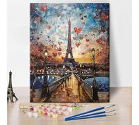 TISHIRON Paint by Numbers for Adults Beginners, Eiffel Tower DIY Paint by Number Kits with Brushes and Acrylic Pigment, 40x50cm Frameless Paris Eiffel Tower Canvas Painting for Home Wall Decor