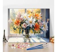 TISHIRON Paint by Numbers for Adults Beginners, Flower Bouquets in Glass Vase, Colour Chart Set, Autumn Vase Flowers, DIY Colour Chart Set on Canvas, Still Life Painting Artwork, 16 x 20 Inches