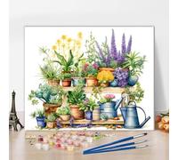 TISHIRON Paint by Numbers for Adults Beginners Flower Pots and Blooming Flowers Paint by Number Kits,Watercolor Illustration DIY Paint by Numbers Kits on Canvas Artwork for Adults,16x20inch