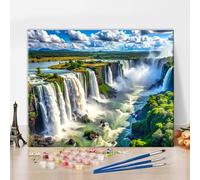 TISHIRON Paint by Numbers for Adults Beginners Iguazu Waterfalls Brazil - Largest Waterfall in the World - Watercolour DIY Canvas Artwork 40 x 50 cm
