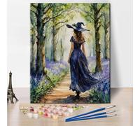 TISHIRON Paint by Numbers for Adults Beginners, Witch Paint by Numbers on Canvas, Enchanted Forest DIY Oil Painting Art Crafts Kits for Gift Home Wall Decor(16x20 Inch, Frameless)