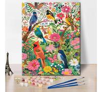 TISHIRON Paint by Numbers for Adults Birds Flowers and Butterflies Seamless Pattern DIY Art Kit with Pre Printed Canvas Acrylic Paints and Brushes for Relaxation and Wall Decor 16x20 Inch