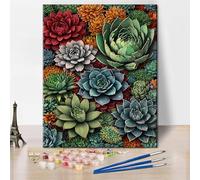 TISHIRON Paint by Numbers for Adults Botanical Art Kit Vibrant Flowers Leaves Succulents Canvas with Brushes Acrylic Paints Stress Relief Plant Therapy Creative Gift 16x20 Inch