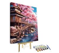 TISHIRON Paint by Numbers for Adults Cherry Adult Paint by Number Blossom Acrylic Paint Kits for Adults DIY Adult Paint by Number Kits on Canvas Lake Scenery Art Crafts for Home 16"x20"(Framed)