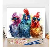 TISHIRON Paint by Numbers for Adults Chickens with Sunglasses Drawing Beginner Painting by Number on Canvas DIY Animal Art Modern Funny Paintwork Decor for Living Room Wall Decoration 40x50cm