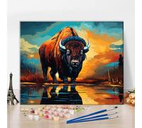 TISHIRON Paint by Numbers for Adults, Children, Beginners, Watercolor American Bison DIY Animals Digital Glitch Art Kits with Brushes 16x20 Inch (Without Frame)