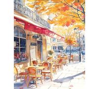 TISHIRON Paint by Numbers for Adults, Coffeehouse Paint by Numbers, 16X20 Inch Frameless Cityscape Painting by Number with Paint Brushes and Acrylic Pigment Oil Painting Adults Kits Gift