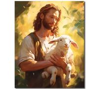 TISHIRON Paint by Numbers for Adults, DIY Painting by Numbers for Beginner Students Kids, Color Canvas, DIY Acrylic Paints for Room Décor 16x20inch - Jesus Held The Lovely Sheep in His Arms