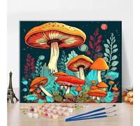 TISHIRON Paint by Numbers for Adults - Fantasy Mushrooms in Moonlight, 40 x 50 cm Easy DIY Kit on Canvas with Brushes, Premium Craft for Home