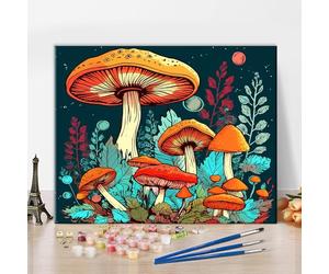 TISHIRON Paint by Numbers for Adults - Fantasy Mushrooms in Moonlight, 40 x 50 cm Easy DIY Kit on Canvas with Brushes, Premium Craft for Home