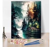 TISHIRON Paint by Numbers for Adults, Forest Lake Painting by Numbers for Adults, Abstract Forest Adult Paint by Number, Watercolors Style Paint by Number Kits, DIY Painting Crafts, 16 x20 Inch