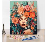 TISHIRON Paint by Numbers for Adults Kids Woman with Flowers in Her Hair Oil Painting Paint by Number Kits Acrylic Painting Paintwork with Paintbrushes 16"x20"