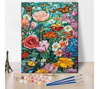 TISHIRON Paint by Numbers for Adults Lush Garden Flowers Painting Kit with Roses Daisies Tulips DIY Canvas Art Set Includes Brushes and Acrylic Paints Ideal for Relaxation and Home Decor 16x20 Inch