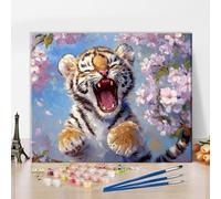 TISHIRON Paint by Numbers for Adults, Tiger Under The Cherry Tree Paint by Number, Tiger Painting by Numbers Adult, DIY Painting by Number Canvas Artwork Home Wall Decoration, 40x50 cm