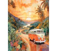 TISHIRON Paint by Numbers for Adults Vintage Bus on The Road Adults' Paint by Number Kits Palm Trees Landscape Nature Art Painting Kits with Brushes Oil Painting Art Crafts 16x20 in