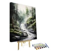 TISHIRON Paint by Numbers for Adults Waterfall in The Woods Adults' Paint by Number Kits Misty Forest Landscape Art Painting Kits with Brushes Oil Painting Art Crafts Framed 16x20 in