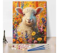 TISHIRON Paint by Numbers Kit - A Goat is Among The Flowers, Lovely Little Sheep Painting by Numbers Kit for Adults Beginners 40x50cm DIY Oil Painting Elegant Home Decor Project