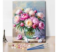 TISHIRON Paint by Numbers Kit for Adults & Adult Paint by Number - Blooming Pink Peonies Botanical Canvas Art, Beginner Floral DIY Painting, Relaxing Arts and Crafts Kit - 16x20 Inch