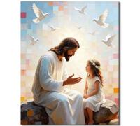 TISHIRON Paint by Numbers Kit for Adults, Adult Paint by Number - Heartwarming Jesus Telling a Story to Little Girl, Inspirational Religious Art Canvas Painting(16x20 Inch)