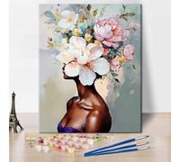 TISHIRON Paint by Numbers Kit for Adults, Adult Paint by Number Kits - Bohemian Style Young Woman with Flowers on Her Head, Elegant Floral Portrait Painting for Home Decor, 16x20 Inch