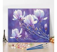 TISHIRON Paint by Numbers Kit for Adults, Adult Paint by Number Kits - Elegant White Magnolias Blooming on Serene Purple Background Floral Canvas Art for Home Decor, 16x20 Inch