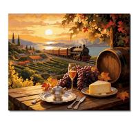 TISHIRON Paint by Numbers Kit for Adults, Adult Paint by Number Kits for Beginner - Sunset Vineyard Landscape with Steam Train Passing by, Serene DIY Artwork for Home Decor(16x20 Inch)