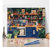 TISHIRON Paint by Numbers Kit for Adults, Adult Paint by Number Kits - Vibrant Kitchen Scene with Utensils and Green Plants, Cozy Interior DIY Art Painting for Beginners - 16x20 Inch