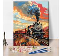 TISHIRON Paint by Numbers Kit for Adults & Adult Paint by Number - Vintage Railway Steam Train Industrial Era Canvas Art, Machinery DIY Painting for Adults Beginners - 16x20 Inch