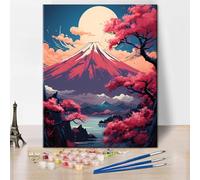 TISHIRON Paint by Numbers Kit for Adults Beautiful Cherry Blossoms Mountain Painting Number, Mount Fuji DIY Art Crafts Canvas Oil Painting Pink Sakura Paint by Numbers, 16x20 Inch