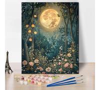 TISHIRON Paint by Numbers Kit for Adults - Beautiful Moonlit Forest Landscape with Flower Meadow Night Scene Art for Home Wall Decor, Paint by Number(16x20 Inch)