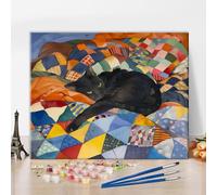 TISHIRON Paint by Numbers Kit for Adults Beginner, Adult Paint by Number Kits - Black Cat Laying on Colorful Quilt, Cozy Feline Art Painting by Numbers, DIY Pet Portrait Canvas, 16x20 Inch