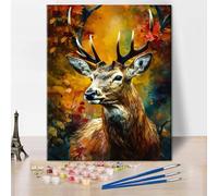 TISHIRON Paint by Numbers Kit for Adults Beginner - Majestic Deer with Antlers in Autumn Forest, Fall Foliage Landscape Painting by Numbers for Relaxation, 16x20 Inch