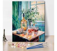 TISHIRON Paint by Numbers Kit for Adults Beginners, 16" Wx20 L Canvas Painting Drawing Acrylic Paintwork with 3 Pcs Paintbrushes, Whiskey Watercolor Pictures(Frameless)