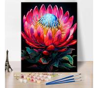 TISHIRON Paint by Numbers Kit for Adults Beginners and Kids,A Colorful Flower with Leaves -King Protea Canvas Pictures Drawing Acrylic Paintwork with 3 Pcs Paintbrushes for Wall Decor 16" Wx20 L